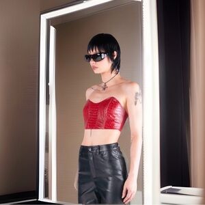 Vegan Leather Crocodile Fiery Red Tube Top Corset